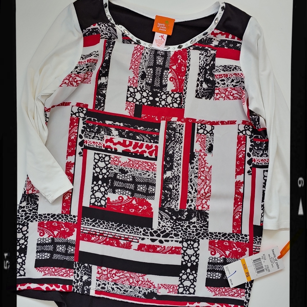 NWT Woman HEARTS OF PALM Beaded Collar TOP.